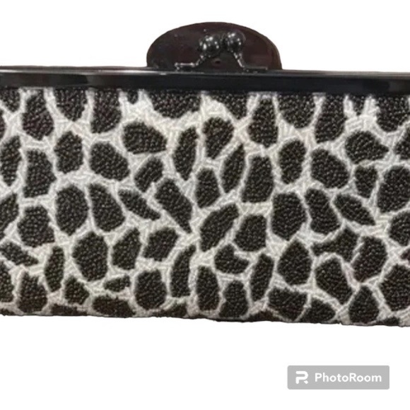 Inge Christopher Handbags - Inge Christopher Clutch Brown Beaded Giraffe Print Luxury Maximalist Neutral 80s